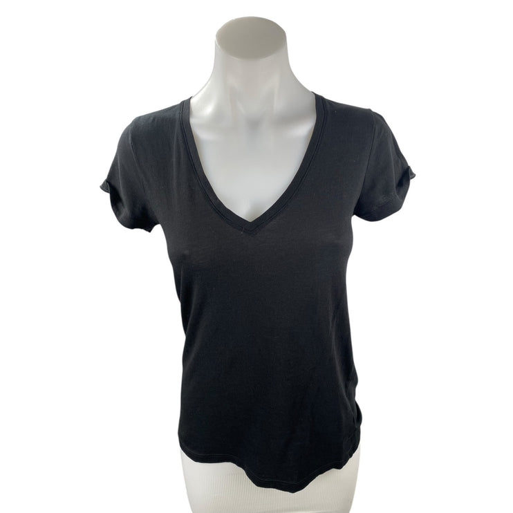 Club Monaco Women's Black Short Sleeve V Neck Basic T Shirt Tee Top Size XS
