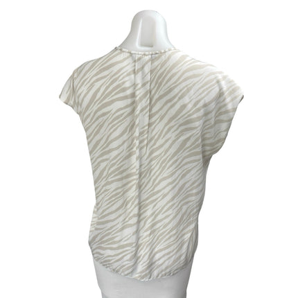 Banana Republic Women's White Zebra Animal Print Cap sleeve V-neck Blouse Top S