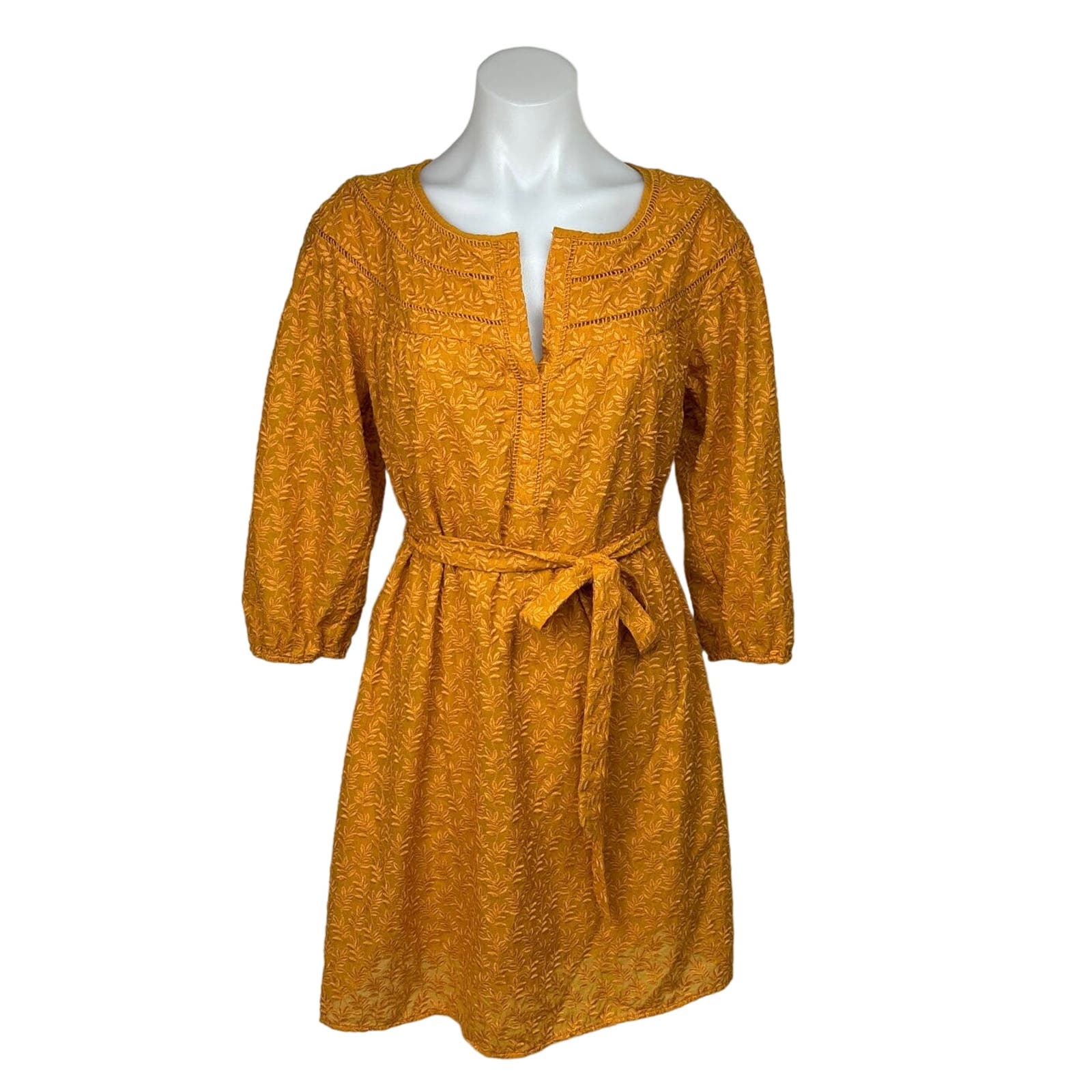 Anthropologie Daniel Rainn Treva Yellow Embroidered 3/4 Sleeve Mini Dr Brie Anthropologie Daniel Rainn Treva Yellow Embroidered 3/4 Sleeve Mini Dr Brie