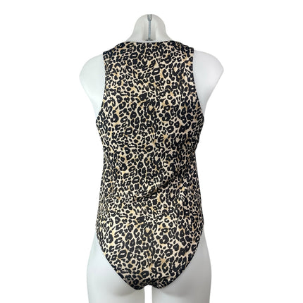 Zara Beige Black Leopard High Neck Animal Print Sleeveless Tank Bodysuit Top M