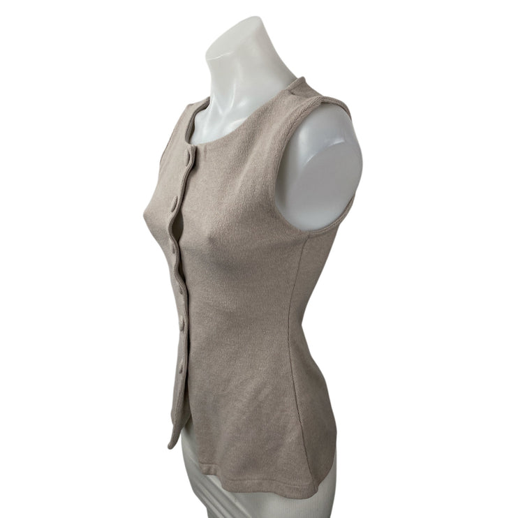 Zara Women's Beige Sleeveless Knit Big Button Down Tank Shirt Blouse Top Size S