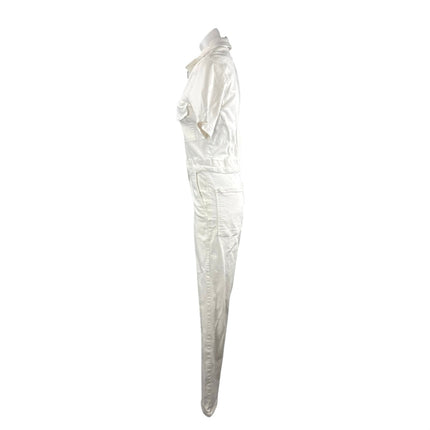 Rivet Utility Women's White Zip Up Short Sleeve Denim Jean Coverall Jumpsuit M