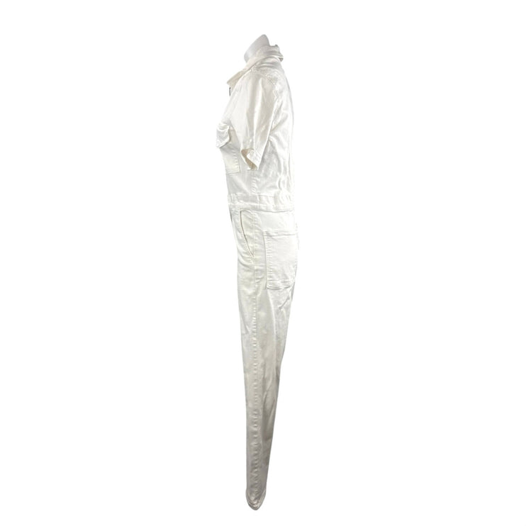 Rivet Utility Women's White Zip Up Short Sleeve Denim Jean Coverall Jumpsuit M