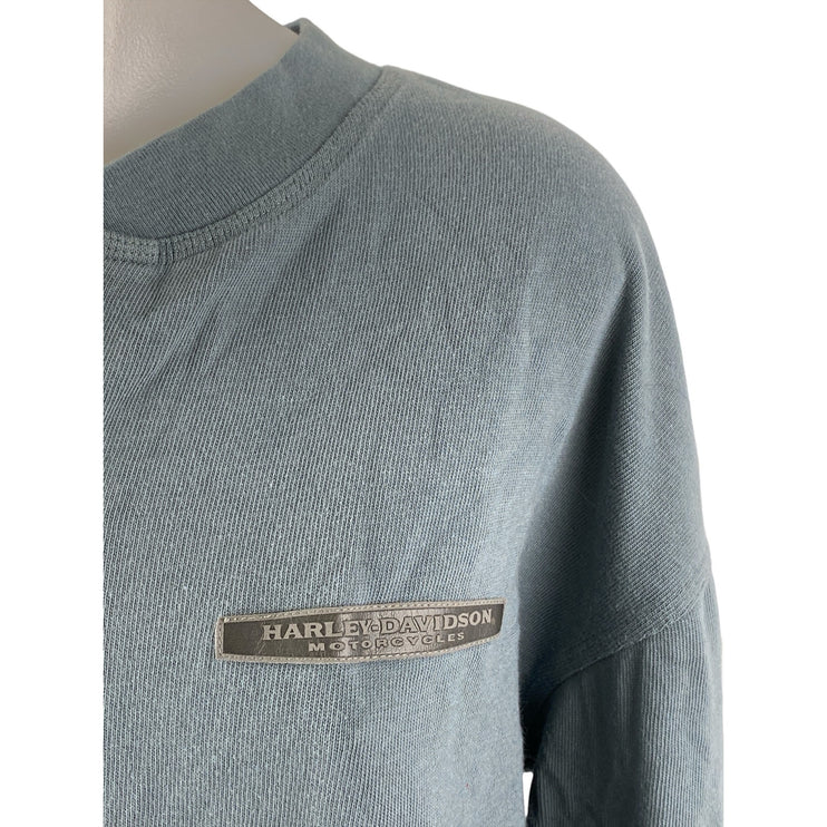 Harley Davidson Women's Blue Long Sleeve Crew Neck Henley T Shirt Tee Top Size L