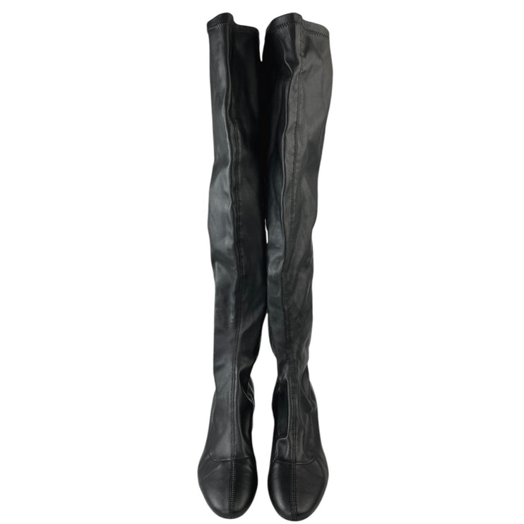 Zara Womens Black Faux Leather Pointed Toe Block Heel Over The Knee Boots 7.5