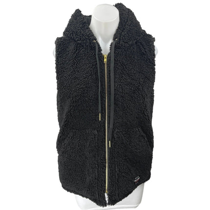Adam Selman Black Sleeveless Teddy Fleece Sherpa Zip Hooded Vest Coat Jacket S