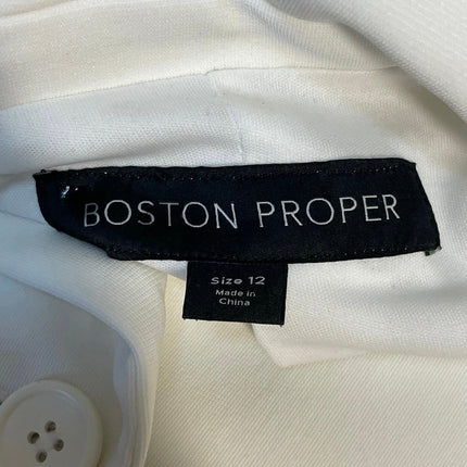 Boston Proper Womens White Notch Collar LOng Sleeve Button Blazer Coat Jacket 12