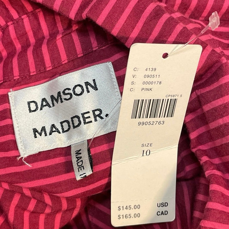NEW Anthropologie Damson Madder Maisie Pink Striped Ruffle Mini Shirt Dress 14