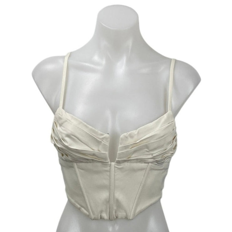 Princess Polly Beige Sleeveless Cami Pleated Bustier Corset Crop Top Size S