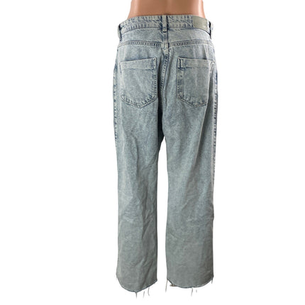 Zara Women's Blue Light Wash High Rise Distressed Wide Leg Denim Jeans Size 8