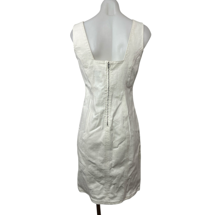 J.Crew White Square Neck Sleeveless Slit Zipper Mini Tank A-Line Denim Dress 4
