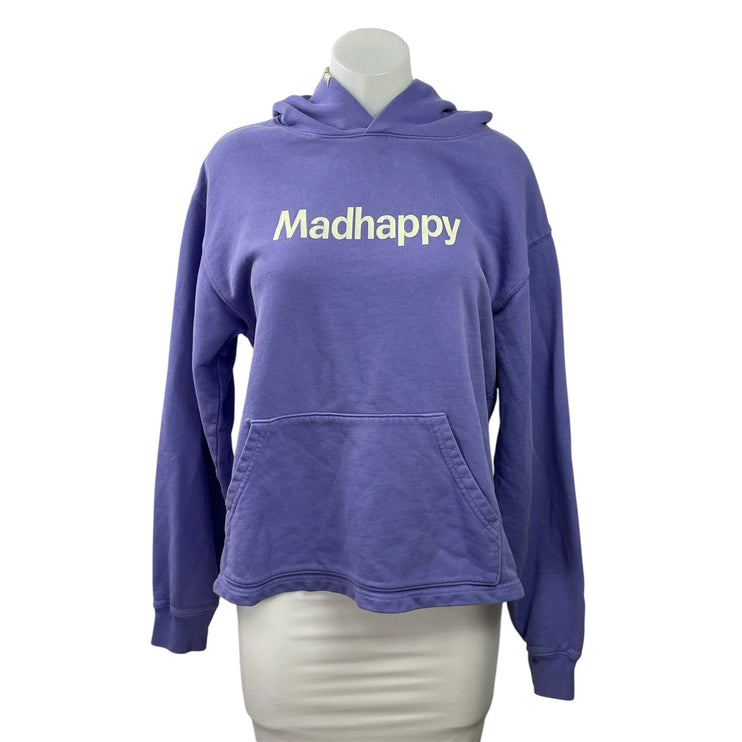 Madhappy Womens Purple Logo Long Sleeve Knit Hoodie Hooded Sweatshirt Top Size S