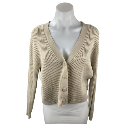 Abercrombie & Fitch Beige Ribbed V Neck Long Sleeve Crop Cardigan Sweater Top L