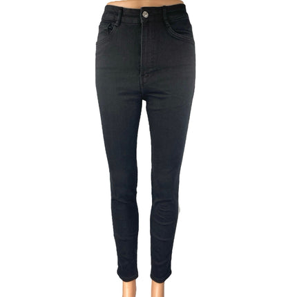 Zara Women's Black High Waisted Cropped Casual Cotton Skinny Denim Jeans Size 6