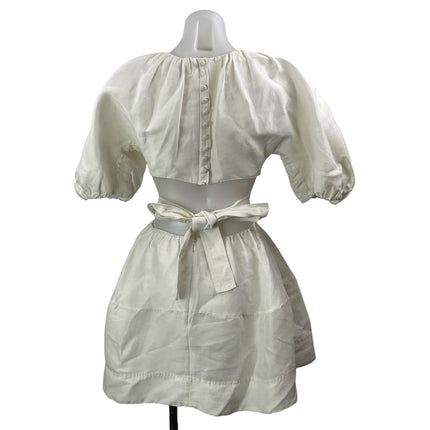 Aje Psychedelia White Silk Linen Balloon Sleeve Cutout Fit & Flare Mini Dress 6