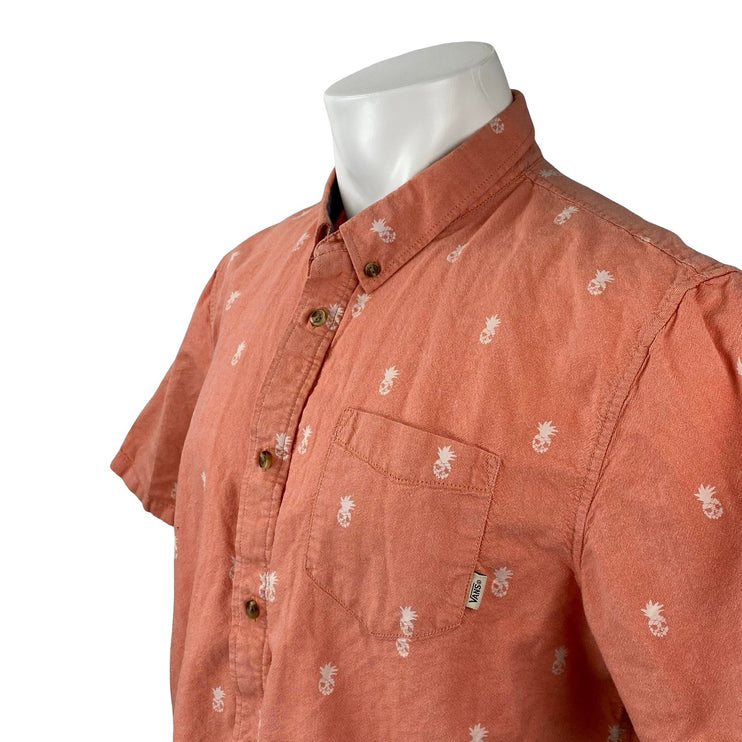 Vans Men's Coral Pineapple Hawaiian Short Sleeve Button Down Shirt Top Size L