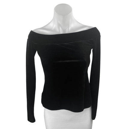Bailey 44 Womens Black Velvet Velour Off Shoulder Long Sleeve Blouse Top Size XS