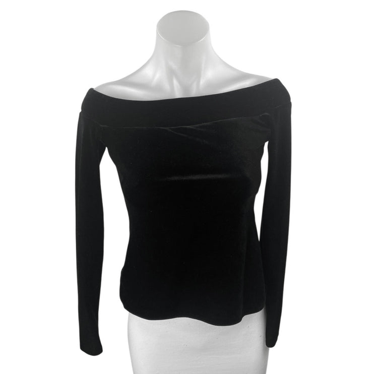 Bailey 44 Womens Black Velvet Velour Off Shoulder Long Sleeve Blouse Top Size XS