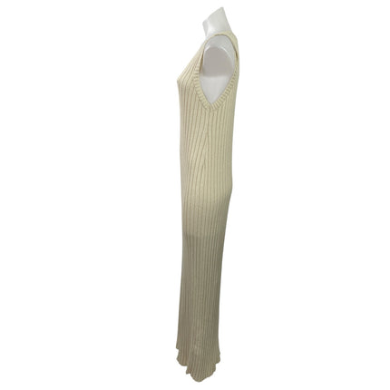 NA-KD Women's Cream Sleeveless Ribbed Knit Fitted Scoop Neck Maxi Bodycon Size M