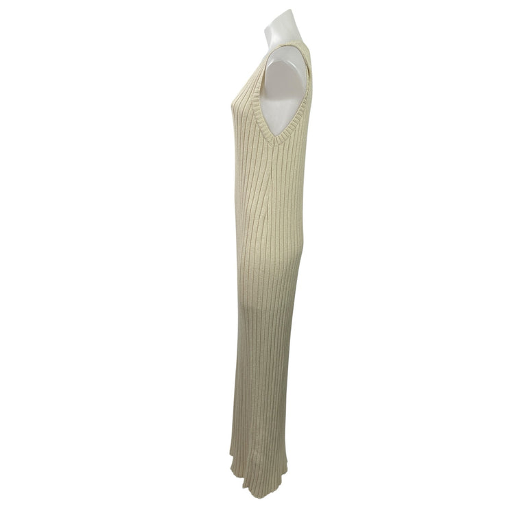 NA-KD Women's Cream Sleeveless Ribbed Knit Fitted Scoop Neck Maxi Bodycon Size M