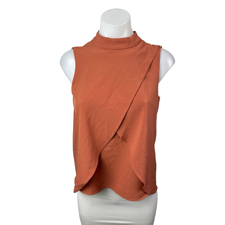Bar III Women's Coral Sleeveless Mock Neck Tulip Split Cami Tank Blouse Top Sz S