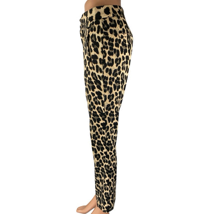 Zara Beige Black Leopard Animal Print High Rise Flare Bootcut Trousers Pants XS