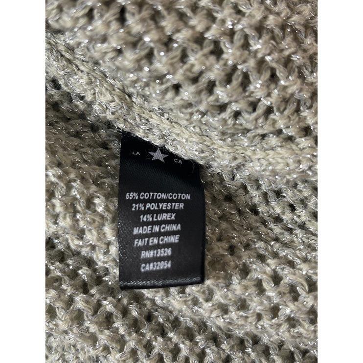 By Corpus Olive Green Metallic Open Knit Crochet Long Sleeve Sweater Top Sz S/P