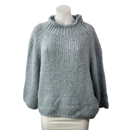 Nina Kendosa Womens Gray Long Raglan Sleeves Ribbed Knit Fluffy Sweater Top Sz M