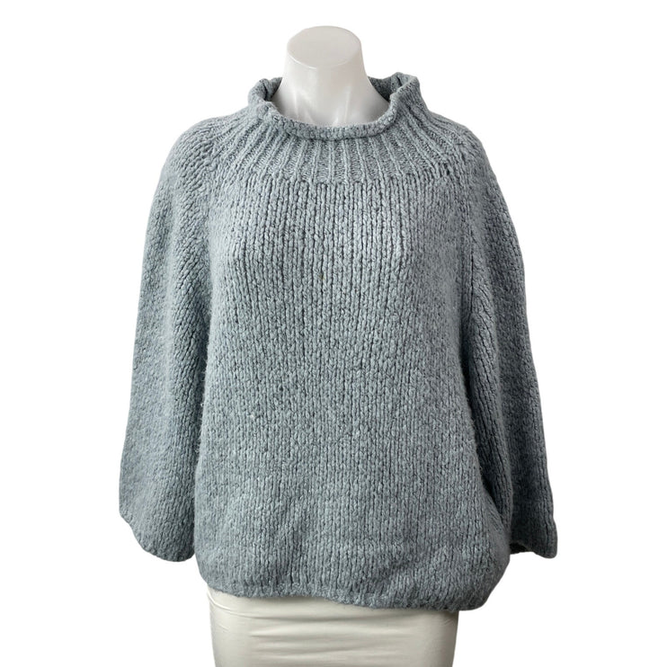 Nina Kendosa Womens Gray Long Raglan Sleeves Ribbed Knit Fluffy Sweater Top Sz M