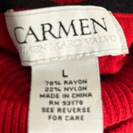 Carmen Marc Valvo Women's Red Knitted Long Sleeve Turtle Neck Sweater Top Sz L