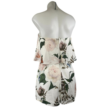 Charlotte Russe White Floral Strapless Sleeveless Tube Jumpsuit Romper Shorts S