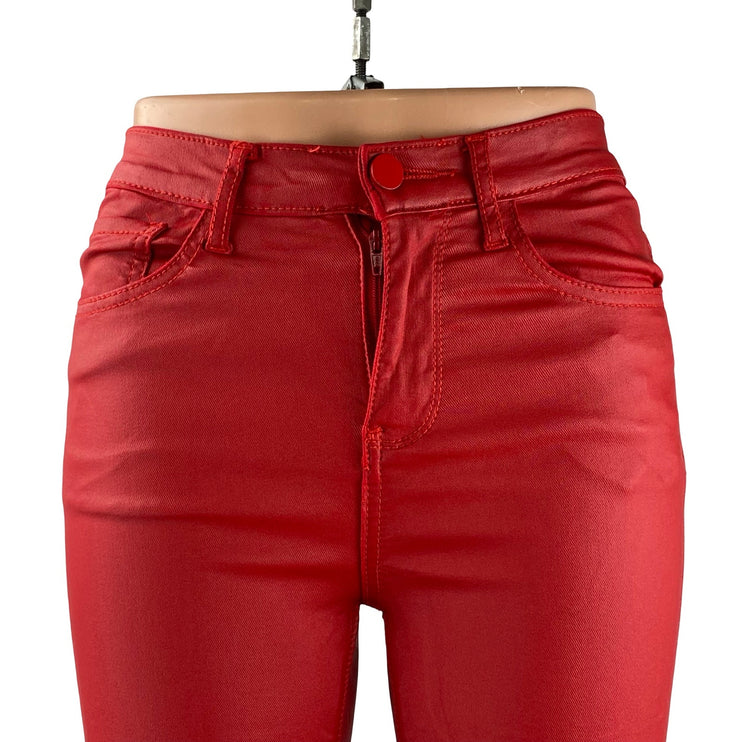 Edikted Luna Women's Faux Vegan Leather Mid Rise Skinny Flare Trousers Pants XS