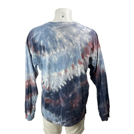 Teddy Fresh Men's Blue Tie Dye Long Sleeve Graphic Crew T Shirt Tee Top Size L