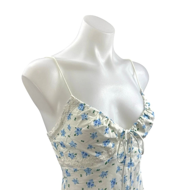 Kiss The Sky Juliette White Blue Floral Sleeveless Cami Camisole Maxi Dress XS