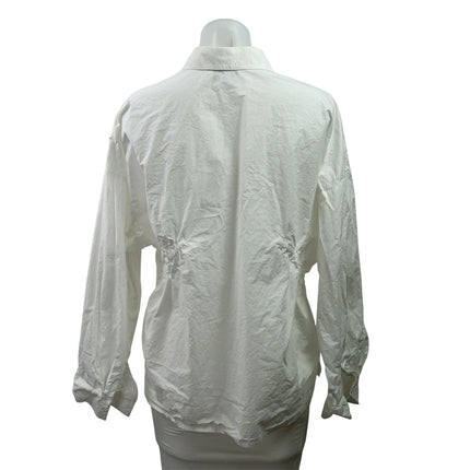 Urban Revivo Women's White Long Sleeve Ruched Button Down Shirt Top Size 8