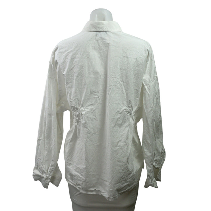 Urban Revivo Women's White Long Sleeve Ruched Button Down Shirt Top Size 8