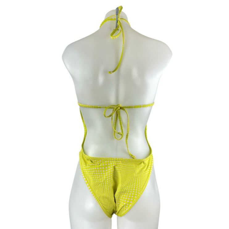 Frankies Bikinis Amanda Neon Green Dotted Halter One Piece Bikini Swimsuit Sz L