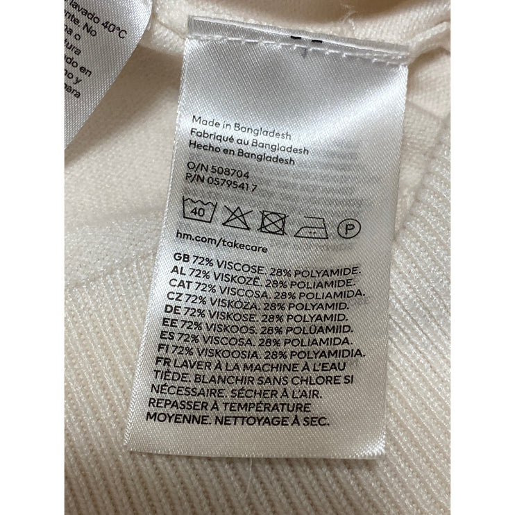 H&M Women's Cream Knit Round Neck Long Sleeve Button Down Cardigan Sweater Top L