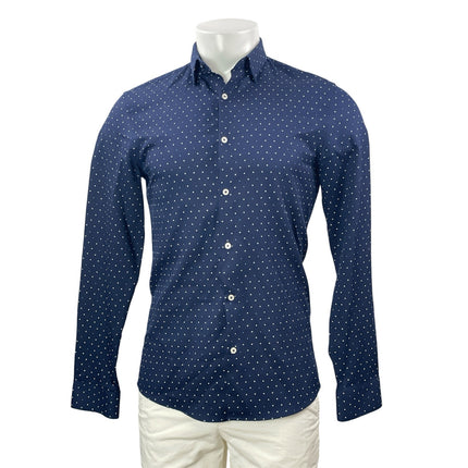 Zara Men's Blue Polka Dots Slim Fit Long Sleeve Button Down Shirt Top Size S