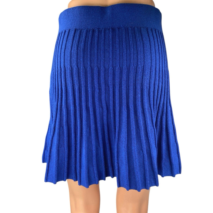 Zara Women's Blue Pleated Rib Knit High Waist Mini A-Line Flared Skirt Size M