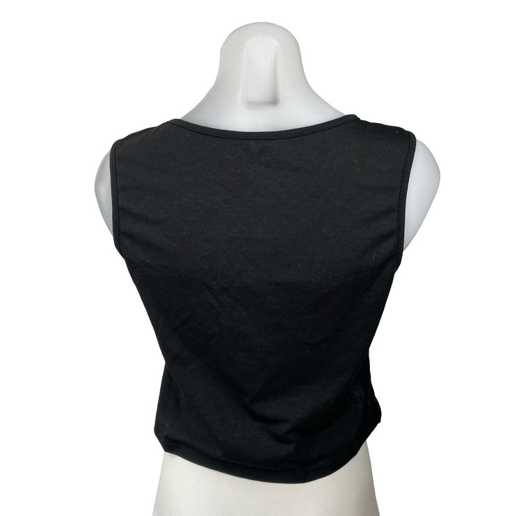 Women's Black White 3D Floral Tulip Crew Neck Sleeveless Slim Vest Tank Top Sz S