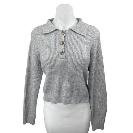 Nordstrom BP. Gray Ribbed Knit Collared Polo Long Sleeve Sweater Top Size M