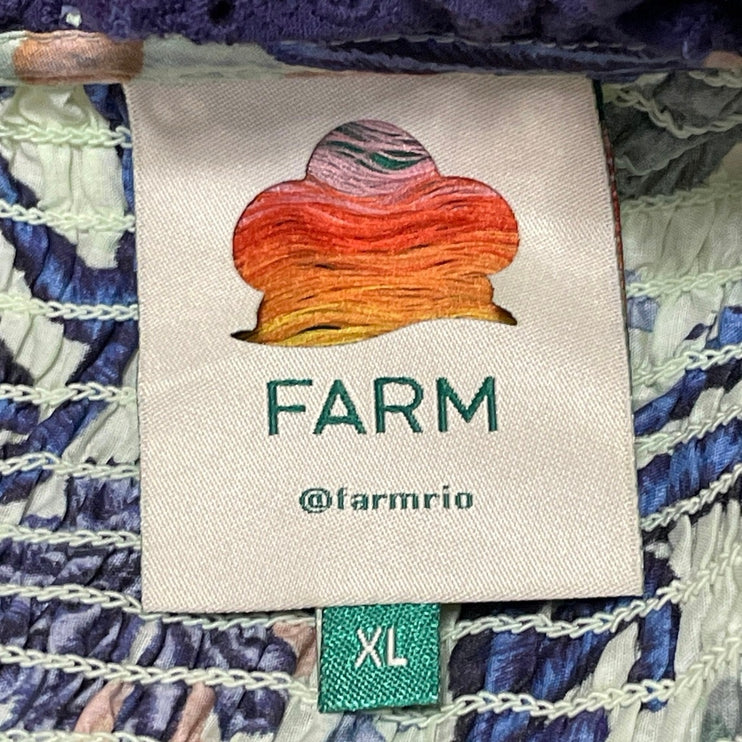 FARM Rio Ocean Tapestry Green Blue Sleeveless Floral Ruffles Blouse Top Sz XL