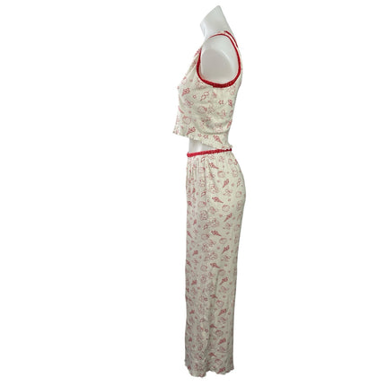 Messy Bun Just Chillin Printed Crop Tank Top & Pants Sleepwear Pajama Set Size M