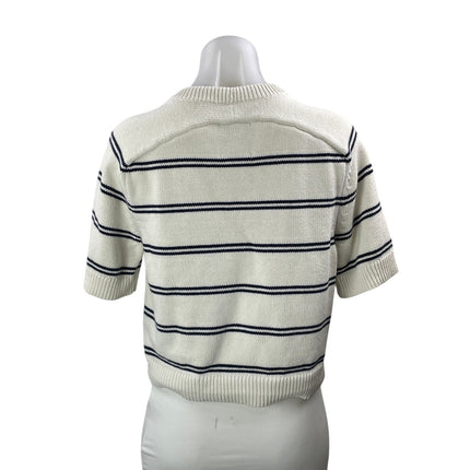 Abercrombie & Fitch White Striped Knit Short Sleeve Crew Neck Boxy Sweater Top S