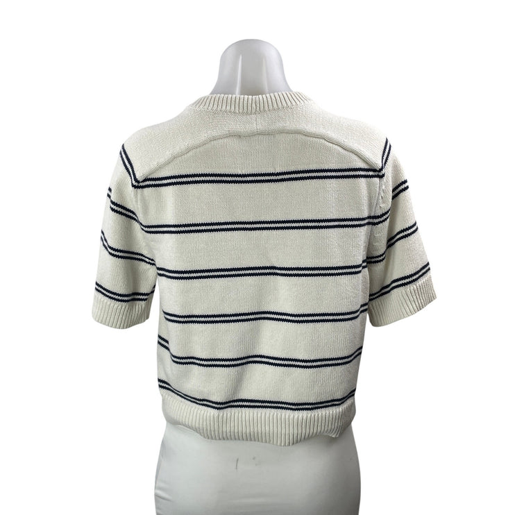 Abercrombie & Fitch White Striped Knit Short Sleeve Crew Neck Boxy Sweater Top S