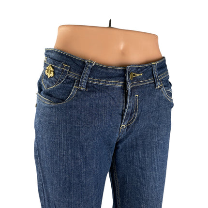 Dereon Womens Dark Blue Mid Rise Bell Bottom Bootcut Flare Denim Jeans Pants 5/6