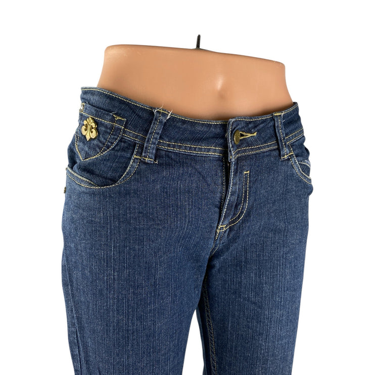 Dereon Womens Dark Blue Mid Rise Bell Bottom Bootcut Flare Denim Jeans Pants 5/6