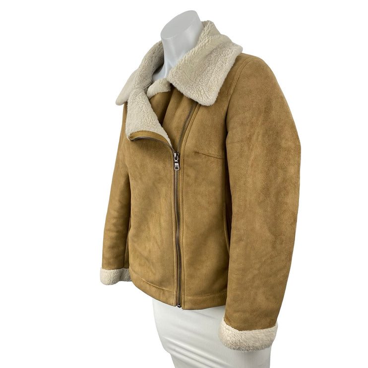 Banana Republic Faux Shearling Collared Long Sleeve Moto Biker Coat Jacket Sz XS