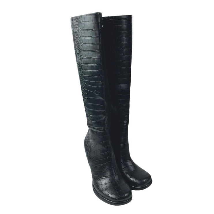 Circus by Sam Edelman Black Croc Leather Zip Up Heeled Knee High Boots Size 5.5